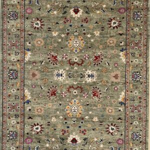 Ophelia Oriental Green Hand Knotted Wool Rug 8 x 10, full view