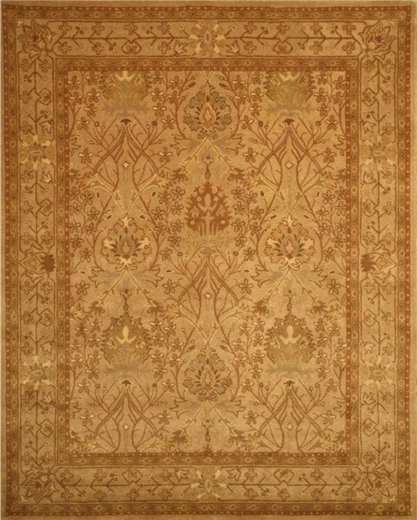 Hand tufted wool beige traditional oriental morris rug 6 x 6 square, full view