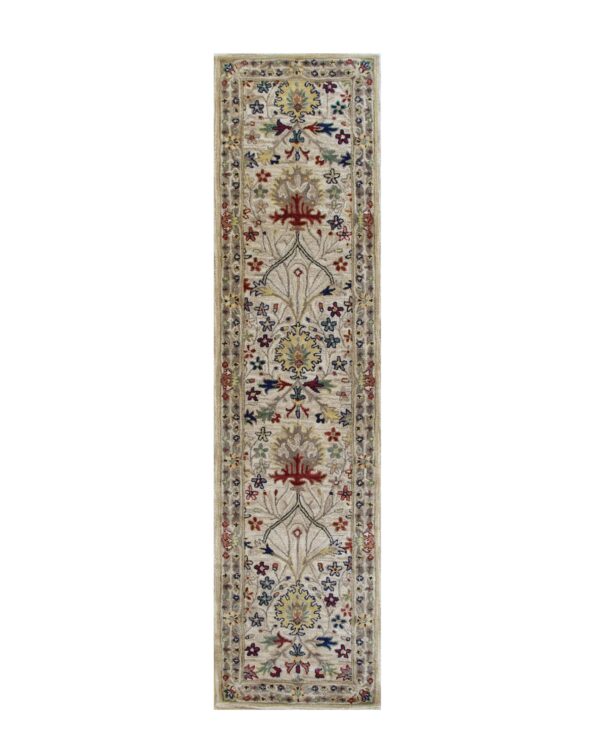 Hand tufted wool ivory traditional oriental morris runner 2. 6 x 10, detail view 2