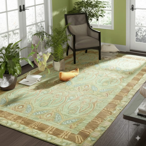 Sophie enchanting green hand tufted wool rug 9 x 12, detail view 1