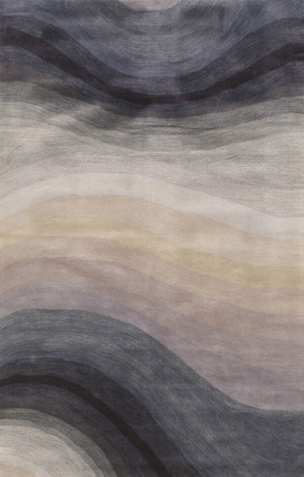 Xena blue and gray hand tufted wool rug 10 round, full view
