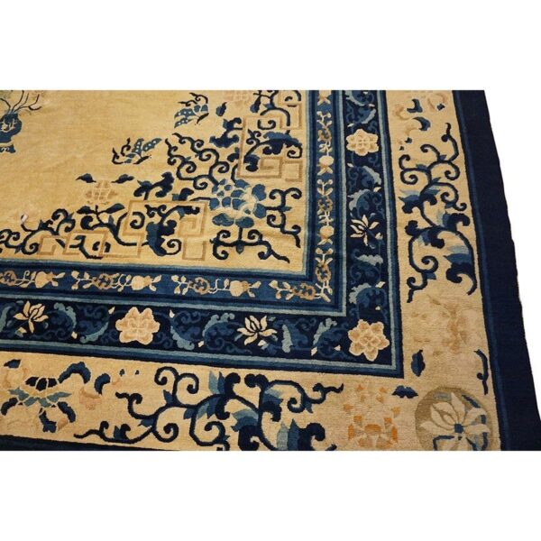 Chinese wool - peking rectangle room size ivory antique 1920s knotted rug 10 Chinese wool - peking rectangle room size ivory antique 1920s knotted rug - detail view 10