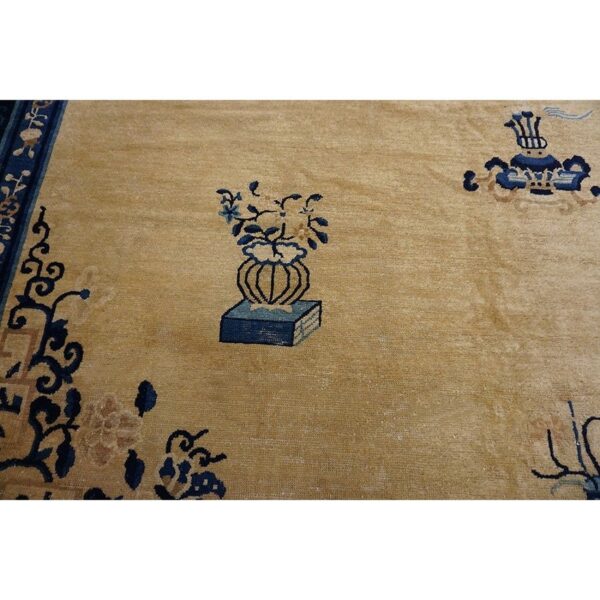 Chinese wool - peking rectangle room size ivory antique 1920s knotted rug 11 Chinese wool - peking rectangle room size ivory antique 1920s knotted rug - detail view 11