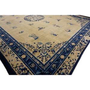 Chinese Wool - Peking Rectangle Room Size Ivory Antique 1920s Knotted Rug - detail view 12