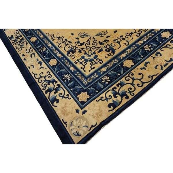 Chinese wool - peking rectangle room size ivory antique 1920s knotted rug 5 Chinese wool - peking rectangle room size ivory antique 1920s knotted rug - detail view 5