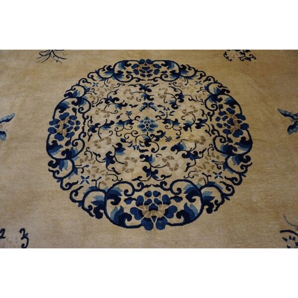 Chinese wool - peking rectangle room size ivory antique 1920s knotted rug 7 Chinese wool - peking rectangle room size ivory antique 1920s knotted rug - detail view 7
