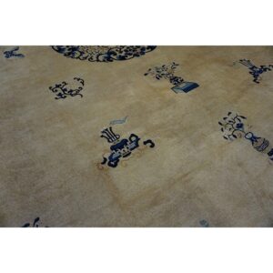 Chinese Wool - Peking Rectangle Room Size Ivory Antique 1920s Knotted Rug - detail view 8