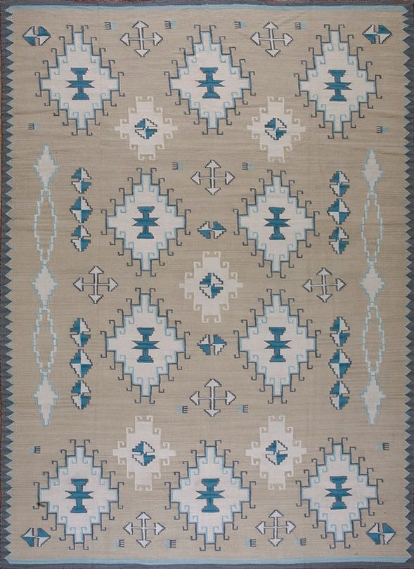 Contemporary southwestern style flat weave rug, design 10026d 1 Contemporary american hooked rug, design 10026d