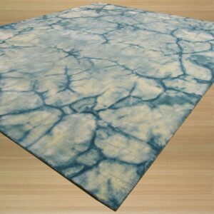 Dip Dyed Teal Handmade Wool Rug Abstract 8'x10' Carpet - detail view 1