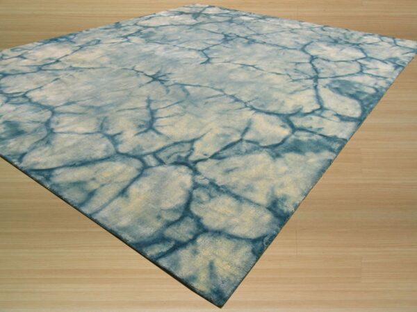Dip dyed teal hand-tufted wool rug abstract 8'x10' carpet 2 Dip dyed teal handmade wool rug abstract 8'x10' carpet - detail view 1