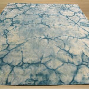 Dip Dyed Teal Handmade Wool Rug Abstract 8'x10' Carpet - detail view 2