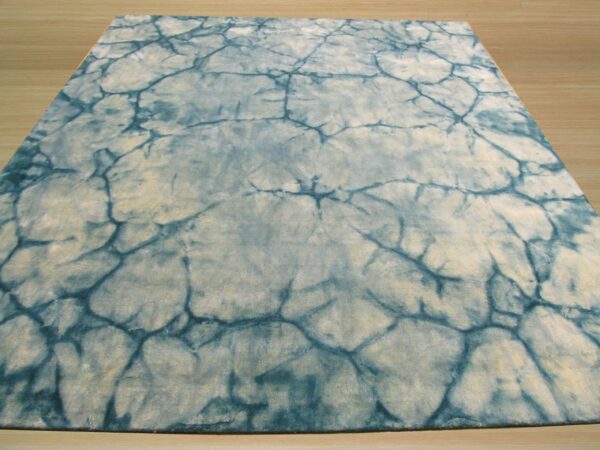 Dip dyed teal hand-tufted wool rug abstract 8'x10' carpet 3 Dip dyed teal handmade wool rug abstract 8'x10' carpet - detail view 2