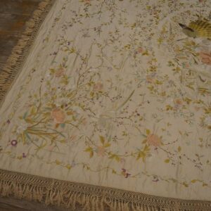 Elegant Ivory Ground With Stylized Floral Design Antique Chinese Silk Embroidery - detail view 1