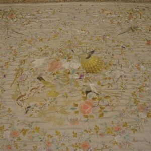 Elegant Ivory Ground With Stylized Floral Design Antique Chinese Silk Embroidery - detail view 2