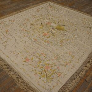 Elegant Ivory Ground With Stylized Floral Design Antique Chinese Silk Embroidery - detail view 3