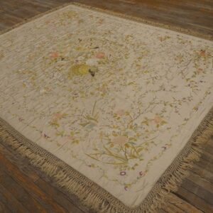 Elegant Ivory Ground With Stylized Floral Design Antique Chinese Silk Embroidery - detail view 5