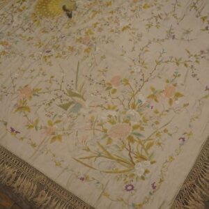 Elegant Ivory Ground With Stylized Floral Design Antique Chinese Silk Embroidery - detail view 6