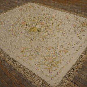Elegant Ivory Ground With Stylized Floral Design Antique Chinese Silk Embroidery - detail view 7