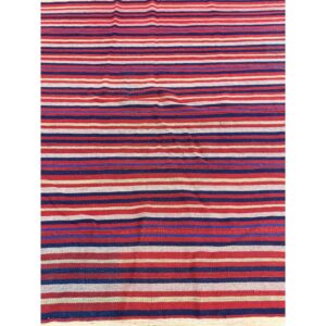 Mid Century Modern Multicolor Geometric Turkish Kilim Flatweave Wool Small Rug - detail view 2