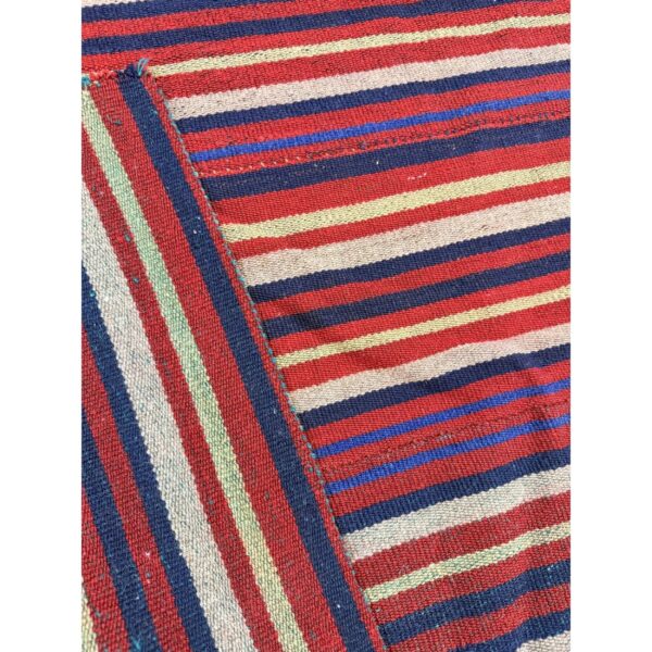 Mid century modern multicolor geometric turkish kilim flatweave wool small rug - detail view 3