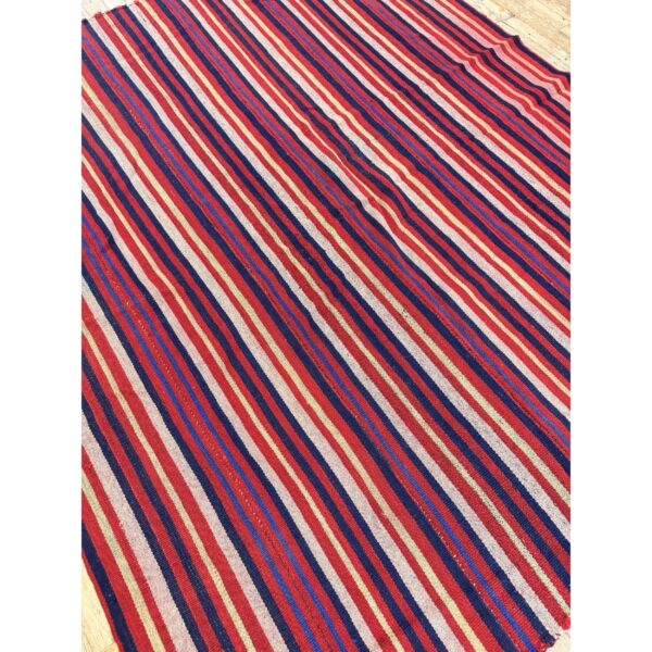 Mid century modern multicolor geometric turkish kilim flatweave wool small rug - detail view 4