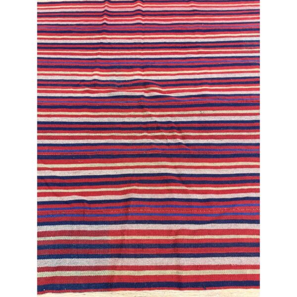 Mid century modern multicolor geometric turkish kilim flatweave wool small rug - detail view 6