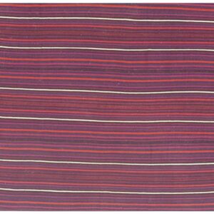Mid-Century Modern Multicolor Stripe Geometric Turkish Kilim Handwoven Small Rug
