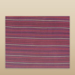 Mid-Century Modern Multicolor Stripe Geometric Turkish Kilim Handwoven Small Rug