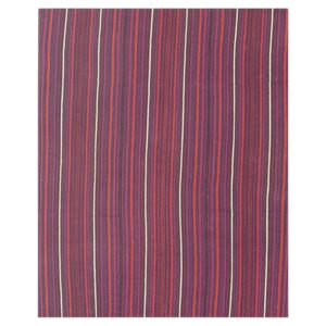 Mid-Century Modern Multicolor Stripe Geometric Turkish Kilim Handwoven Small Rug - detail view 1