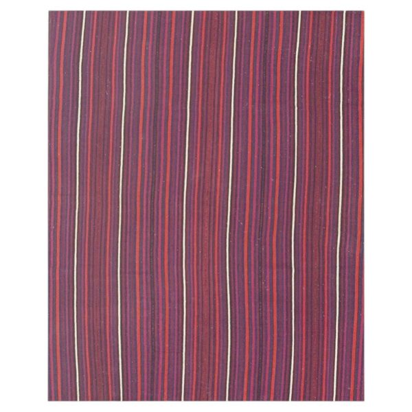 Mid-century modern multicolor stripe geometric turkish kilim handwoven small rug 2 Mid-century modern multicolor stripe geometric turkish kilim handwoven small rug - detail view 1
