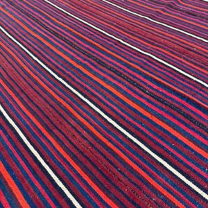 Mid-Century Modern Multicolor Stripe Geometric Turkish Kilim Handwoven Small Rug - detail view 4