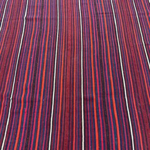 Mid-Century Modern Multicolor Stripe Geometric Turkish Kilim Handwoven Small Rug - detail view 5