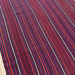 Mid-Century Modern Multicolor Stripe Geometric Turkish Kilim Handwoven Small Rug - detail view 6