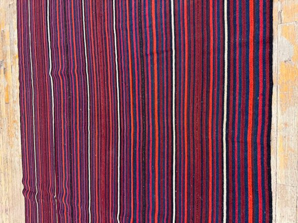 Mid-century modern multicolor stripe geometric turkish kilim handwoven small rug 8 Mid-century modern multicolor stripe geometric turkish kilim handwoven small rug - detail view 7
