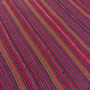 Mid-Century Modern Multicolor Stripe Turkish DecorativeKilim Flatweave Small Rug - detail view 5