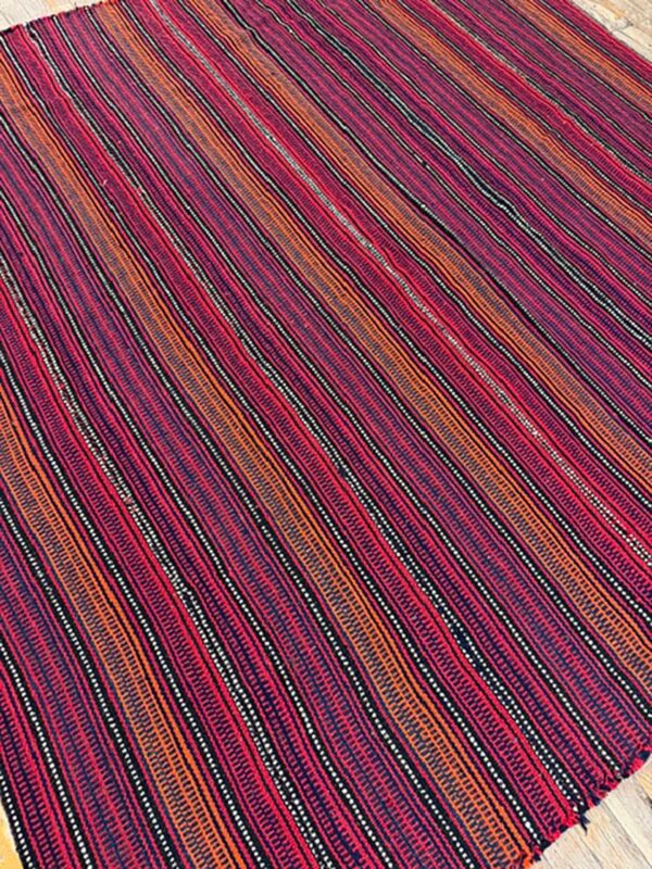 Mid-century modern multicolor stripe turkish decorativekilim flatweave small rug 6 Mid-century modern multicolor stripe turkish decorativekilim flatweave small rug - detail view 5