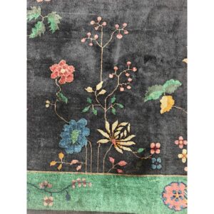 Navy Blue Antique Wool Pile Hand Knotted Chinese Art Deco Area Rug (SKU 26034) — border-detail