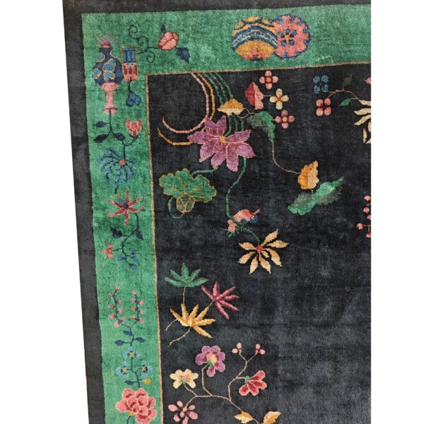 Navy blue antique wool pile hand knotted chinese art deco area rug (sku 26034) — corner-detail