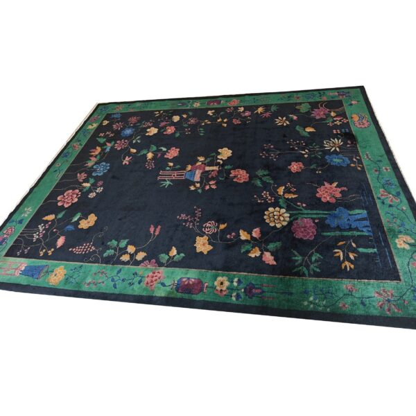 Navy blue antique wool pile hand knotted chinese art deco area rug (sku 26034) — main-alt