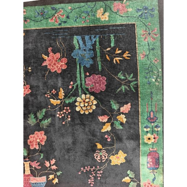 Navy blue antique wool pile hand knotted chinese art deco area rug (sku 26034) — pattern-detail