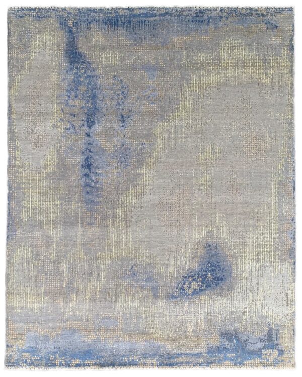 Steel blue gray abstract hand knotted wool rug 8 x 10 1 Steel blue and gray abstract hand knotted wool rug 8 x 10, full view