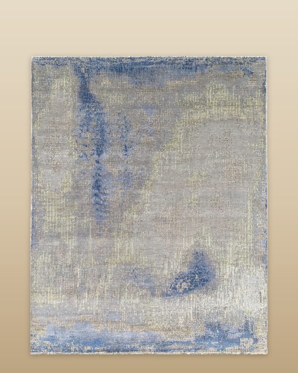 Steel blue gray abstract hand knotted wool rug 8 x 10 1 Steel blue and gray abstract hand knotted wool rug 8 x 10, full view