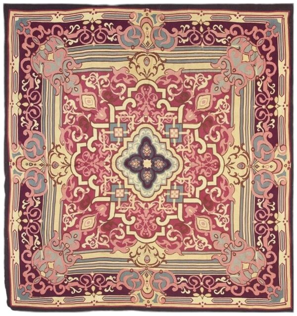 1840s burgandy field classical medallion antique european aubusson square rug 1 1840s burgandy field classical medallion antique european aubusson square rug