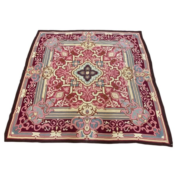 1840s burgandy field classical medallion antique european aubusson square rug 2 1840s burgandy field classical medallion antique european aubusson square rug - detail view 1