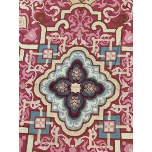 1840s Burgandy Field Classical Medallion Antique European Aubusson Square Rug - detail view 4