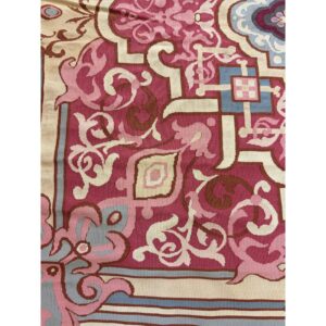 1840s Burgandy Field Classical Medallion Antique European Aubusson Square Rug - detail view 5