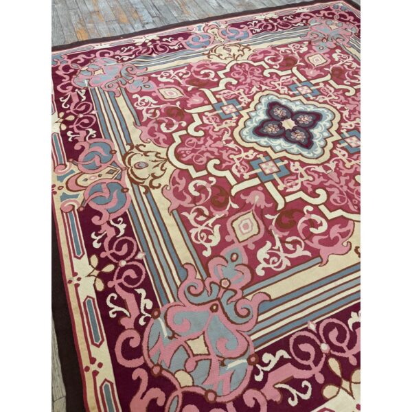 1840s burgandy field classical medallion antique european aubusson square rug 7 1840s burgandy field classical medallion antique european aubusson square rug - detail view 6