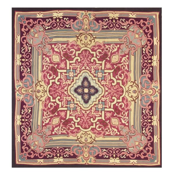 1840s burgandy field classical medallion antique european aubusson square rug 8 1840s burgandy field classical medallion antique european aubusson square rug - detail view 7