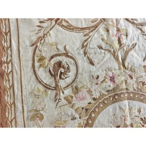 1850s Ivory Field Classical French Antique European Aubusson Oversized Rug - detail view 3
