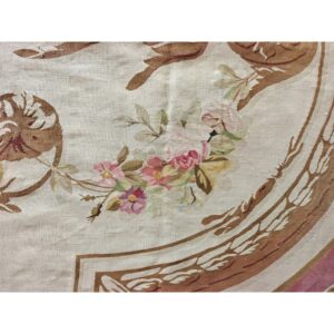 1850s Ivory Field Classical French Antique European Aubusson Oversized Rug - detail view 5
